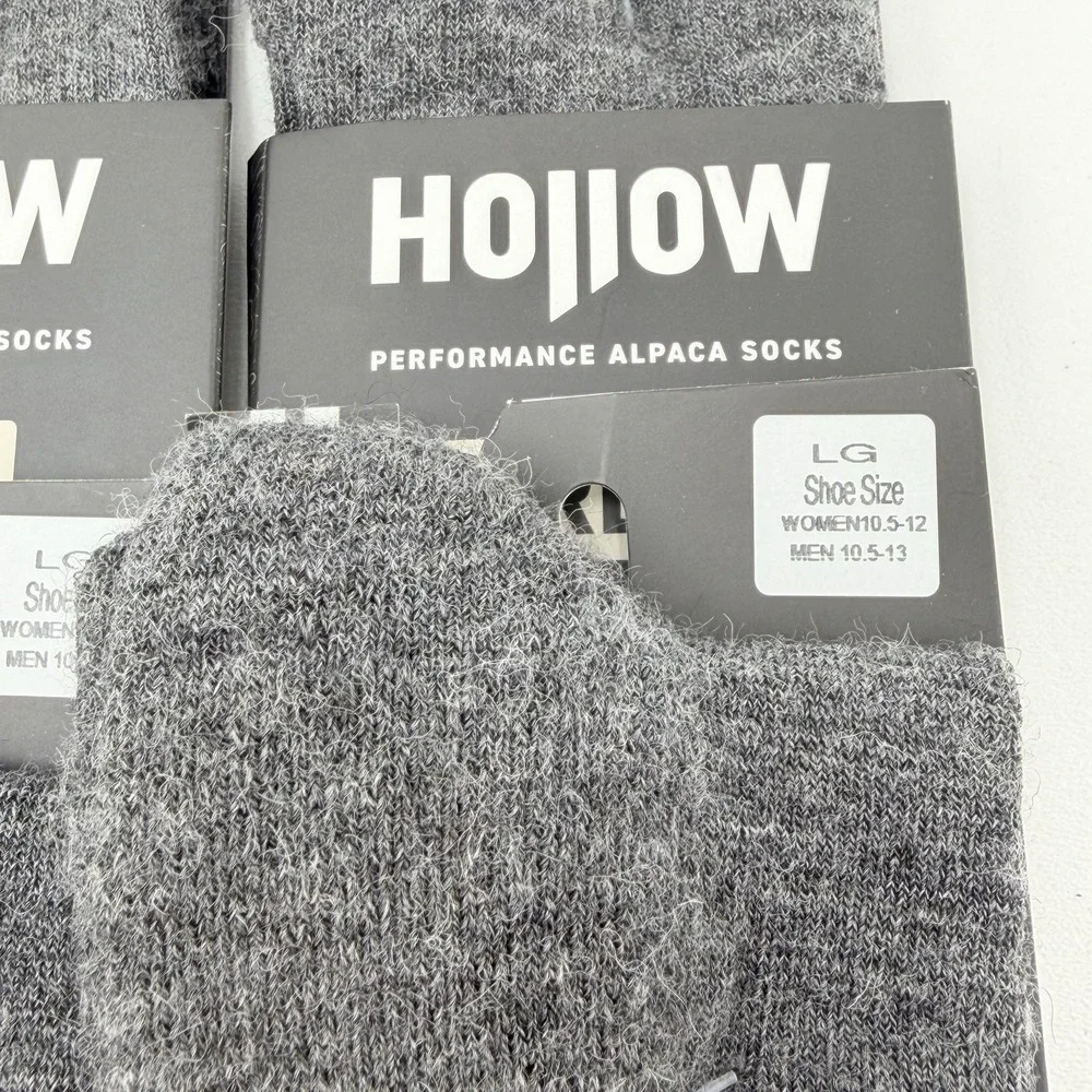 Hollow Performance Alpaca Crew Socks Men's LG (10.5 - 13) Grey 47% Alpaca NIP